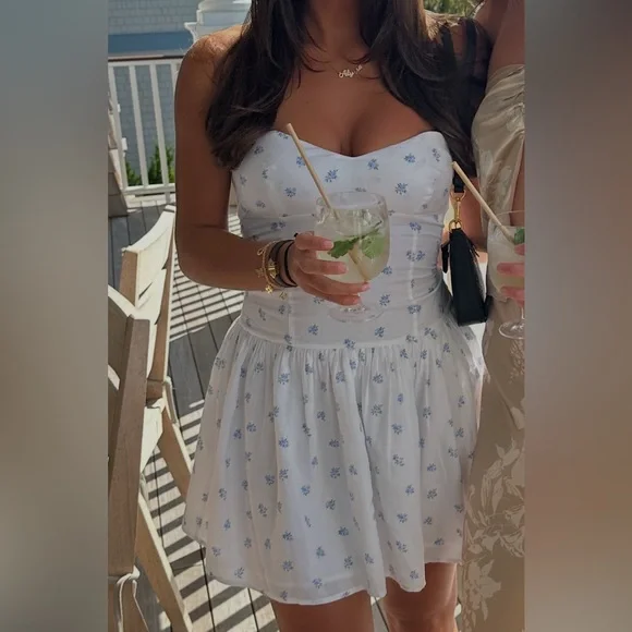 Princess Polly White Mini Dress with Light Blue Floral Print - Picture 3 of 4